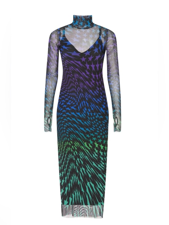 AFRM Dresses & Skirts - AFRM Sharlene turtleneck dress Sheer Star Spiral Midi Dress in Blue-Green
